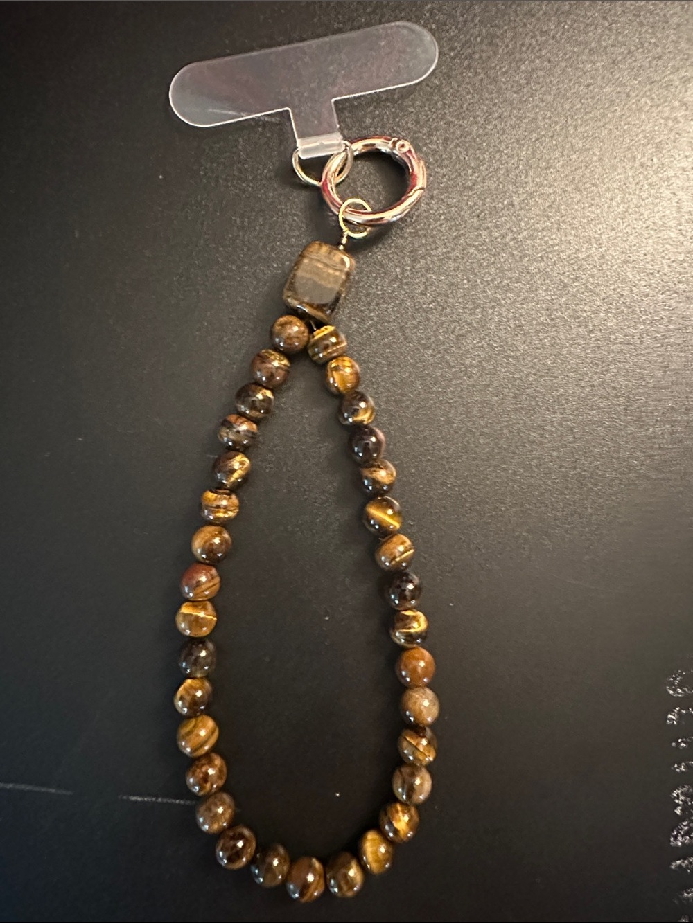 Tiger's Eye Beaded phone charm - Brown and Gold Tones